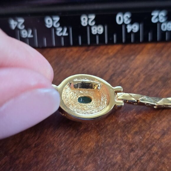 Christian Dior Bracelet Green Cabochon Crystal Gold Plated SIGNED VINTAGE Pretty - Picture 11 of 16